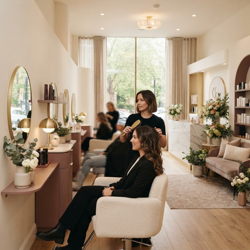 Serene upscale salon and med spa reception interior